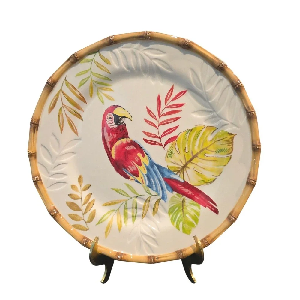 Pier 1 Cabana Macaw Parrot‎ Tropical Salad Dessert Plates Colorful Set of 4